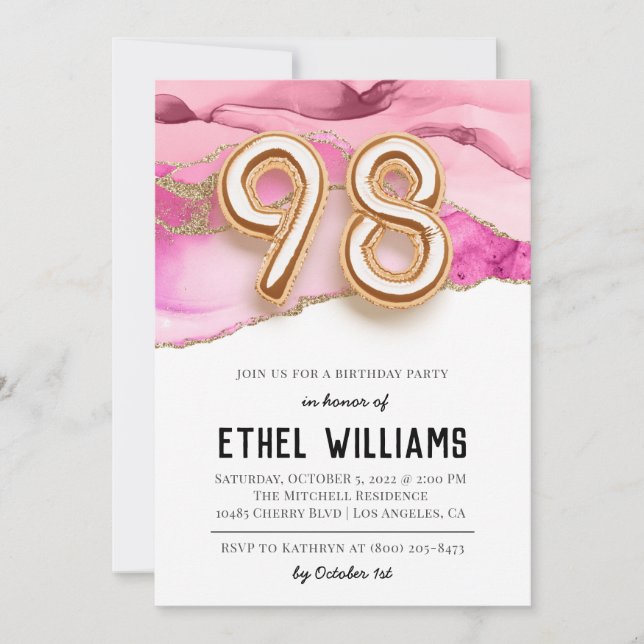 Invitation à la fête d'anniversaire 98 ans (Devant)