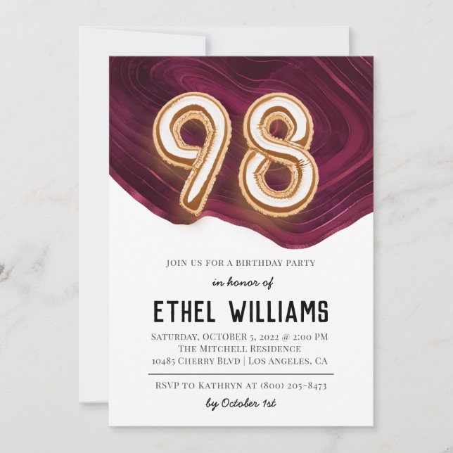 Invitation à la fête d'anniversaire 98 ans (Devant)