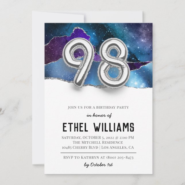 Invitation à la fête d'anniversaire 98 ans (Devant)