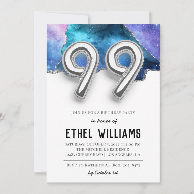 Invitation à la fête d'anniversaire 99 ans (Devant)