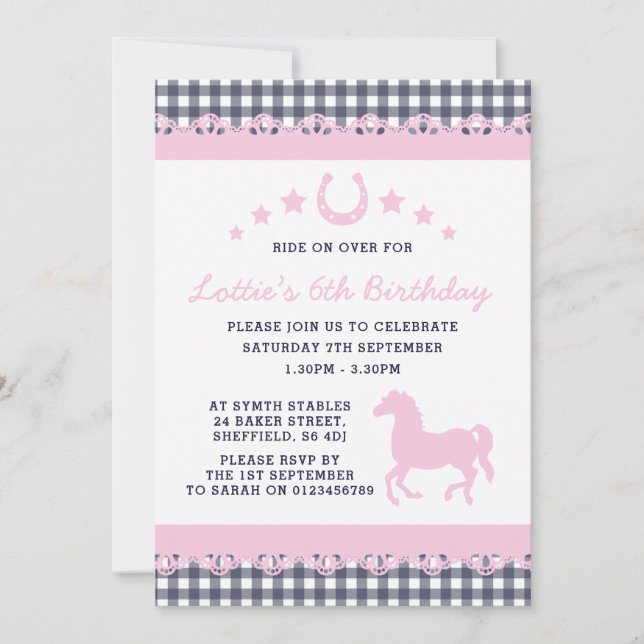 Invitation à la fête d'anniversaire à thème Pony (Devant)