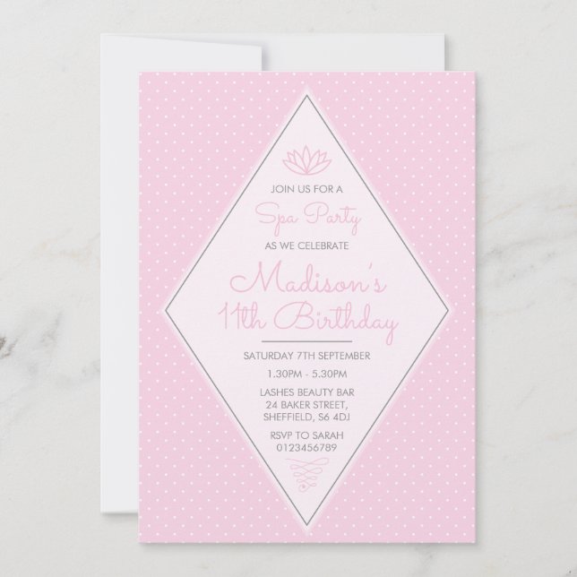 Invitation à la fête d'anniversaire à thème Spa (Devant)