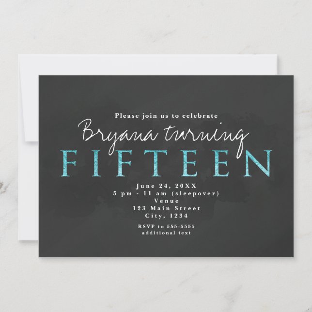 Invitation à la fête d'anniversaire Aqua Blue & Gr (Devant)