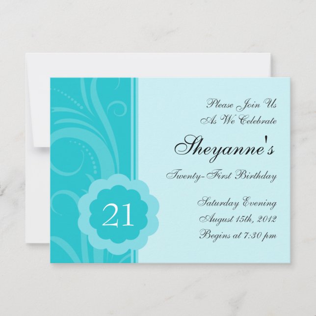 Invitation à la fête d'anniversaire Aqua Turquoise (Devant)