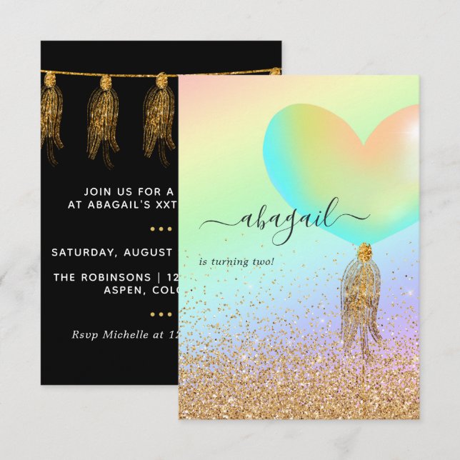 Invitation à la fête d'anniversaire Arc-en-ciel et (Devant / Derrière)