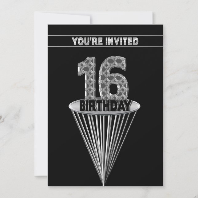 Invitation à la fête d'anniversaire - Argent et No (Devant)