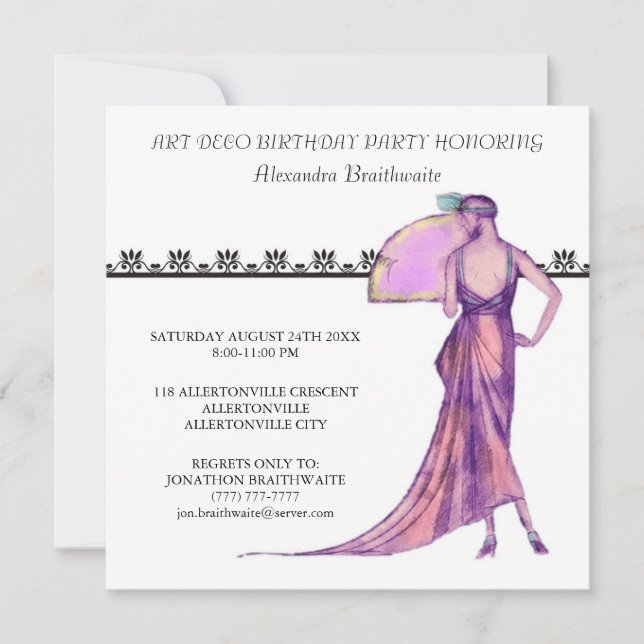 Invitation à la fête d'anniversaire Art déco des a (Devant)