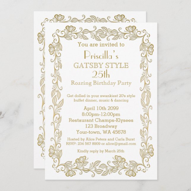 Invitation à la fête d'anniversaire Art Déco, Femm (Devant / Derrière)