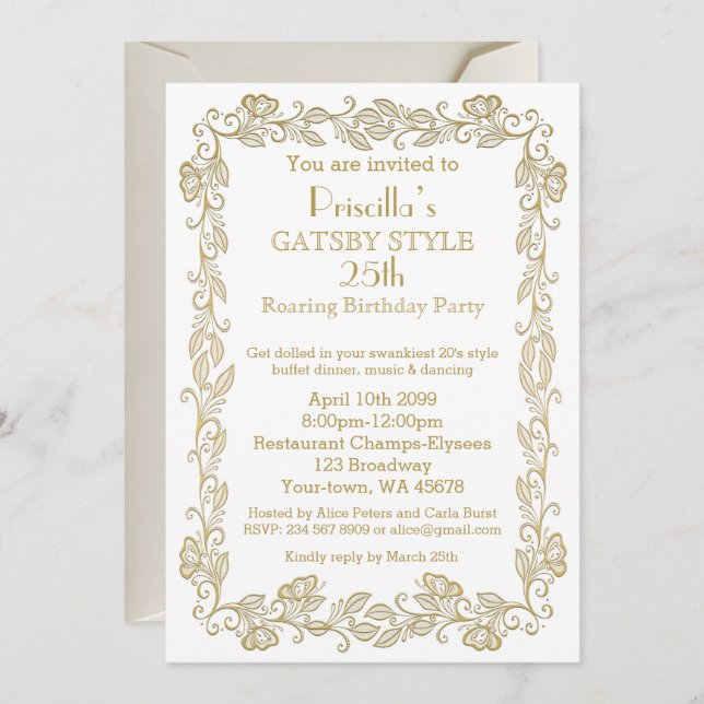 Invitation à la fête d'anniversaire Art Déco, Femm (Devant / Derrière)