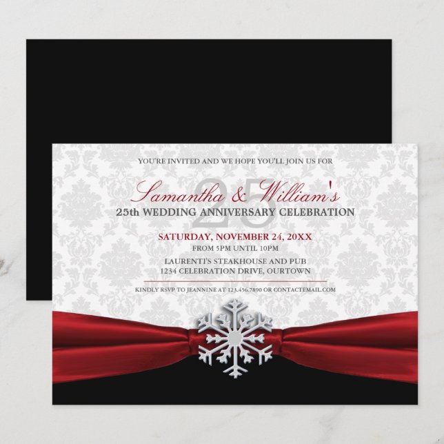 Invitation à la fête d'anniversaire au ruban rouge (Devant / Derrière)