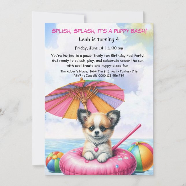 Invitation à la fête d'anniversaire avec piscine S (Devant)