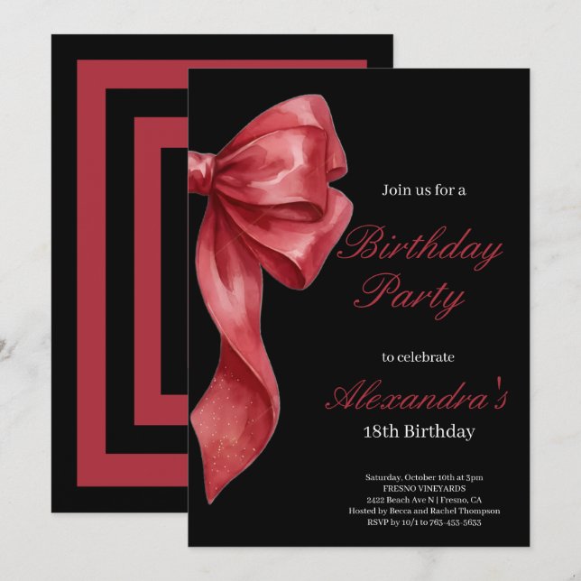Invitation à la fête d'anniversaire avec un nœud c (Devant / Derrière)