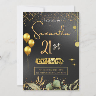 Invitation à la fête d'anniversaire Black and Gold