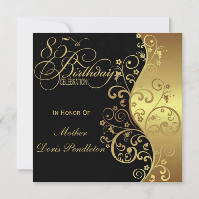 Invitation à la fête d'anniversaire Black & Gold 8 (Devant)