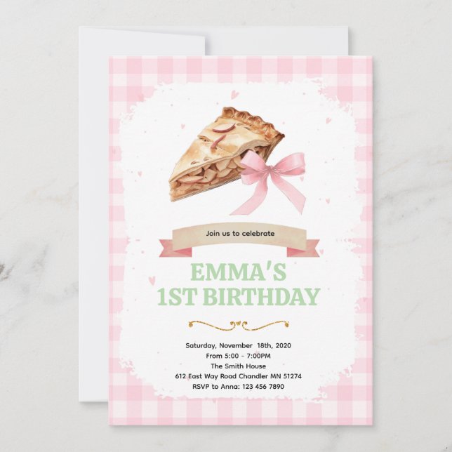 Invitation à la fête d'anniversaire bow pie (Devant)