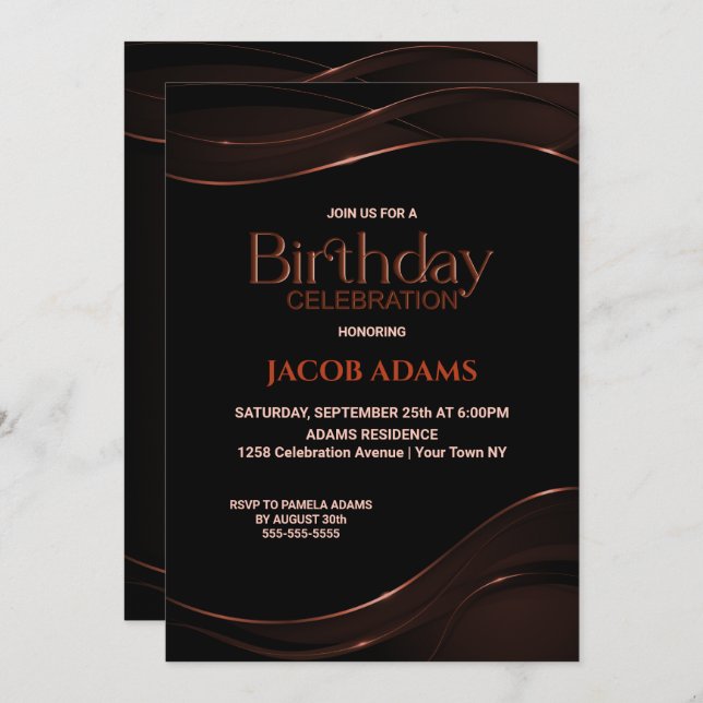 Invitation à la fête d'anniversaire Brown noire mo (Devant / Derrière)