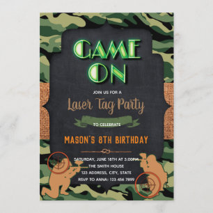 Invitation à la fête d'anniversaire Camo Laser Tag
