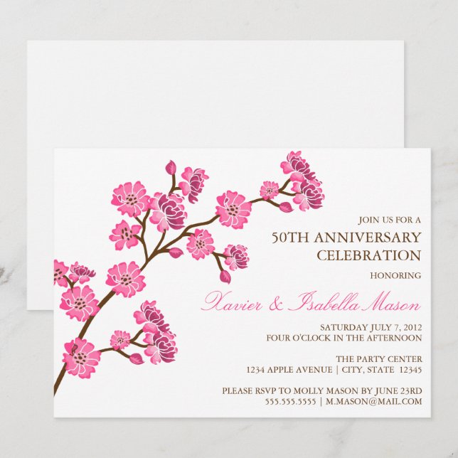 Invitation à la fête d'anniversaire Cerisier en Fl (Devant / Derrière)
