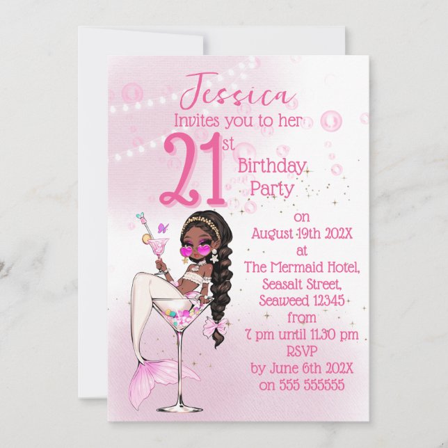 Invitation à la fête d'anniversaire Cocktail Sirèn (Devant)