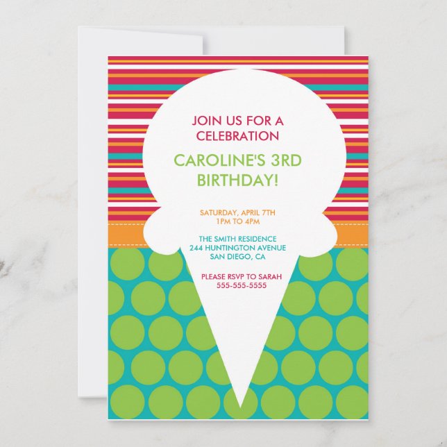 Invitation à la fête d'anniversaire Cone de glace  (Devant)