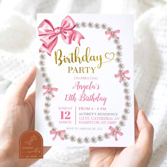 Invitation à la fête d'anniversaire Coquette Rose  (Créateur téléchargé)