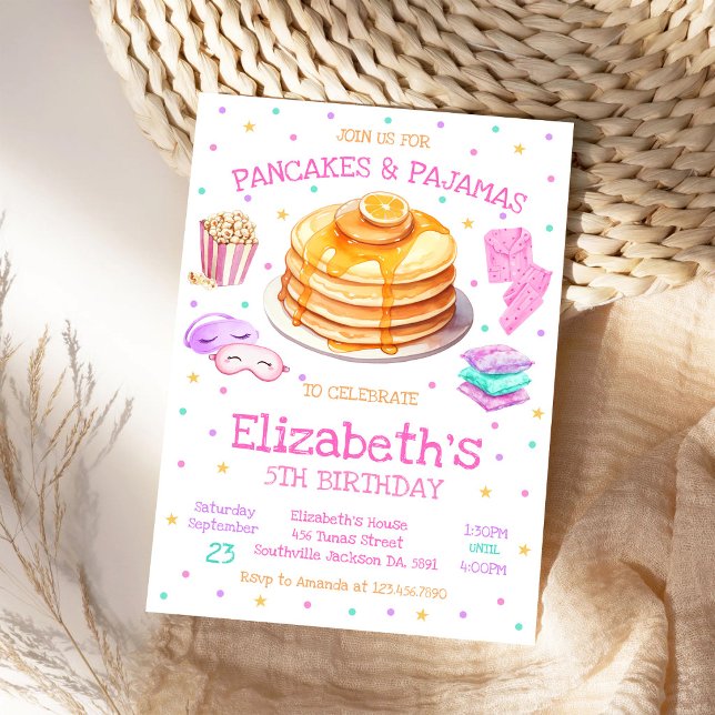 Invitation à la fête d'anniversaire Crêpes et Pyja (Créateur téléchargé)