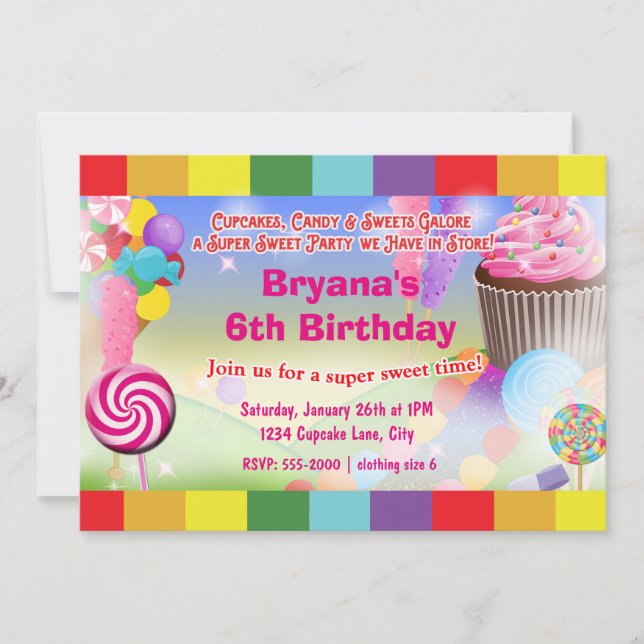 Invitation à la fête d'anniversaire Cupcake Candyl (Devant)