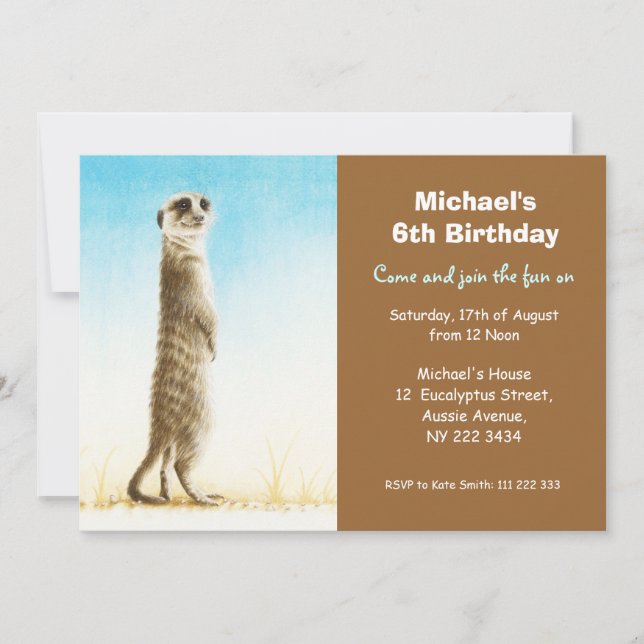 Invitation à la fête d'anniversaire Cute Meerkat (Devant)