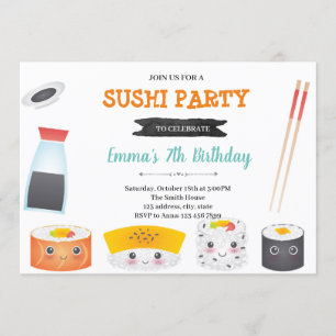 Invitation à la fête d'anniversaire Cute Sushi