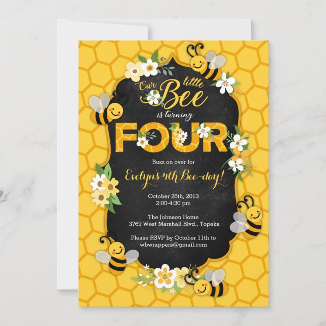 Invitation à la fête d'anniversaire d'abeilles - A (Devant)