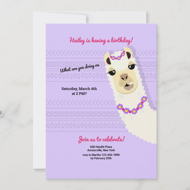 Invitation à la fête d'anniversaire d'Alpaca (Devant)