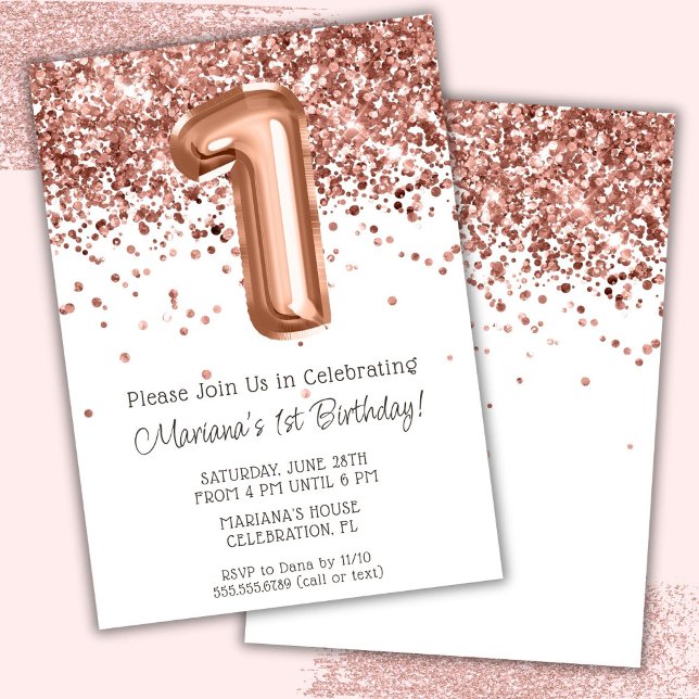 Invitation à la fête d'anniversaire de 1 an Rose G (Créateur téléchargé)
