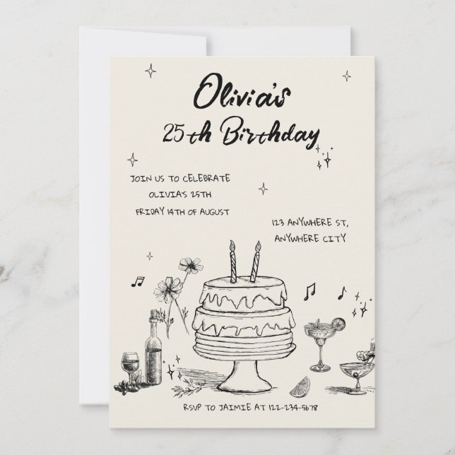 Invitation à la fête d'anniversaire de 25 ans (Devant)