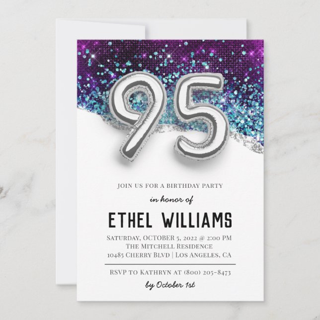 Invitation à la fête d'anniversaire de 95 ans (Devant)
