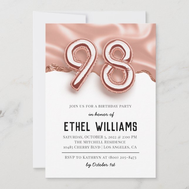 Invitation à la fête d'anniversaire de 98 ans (Devant)