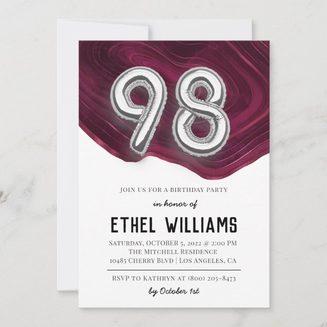 Invitation à la fête d'anniversaire de 98 ans (Devant)