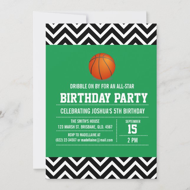 Invitation à la fête d'anniversaire de basket-ball (Devant)