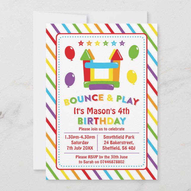 Invitation à la fête d'anniversaire de Bounce hous (Devant)