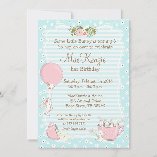 Invitation à la fête d'anniversaire de Bunny (Devant)