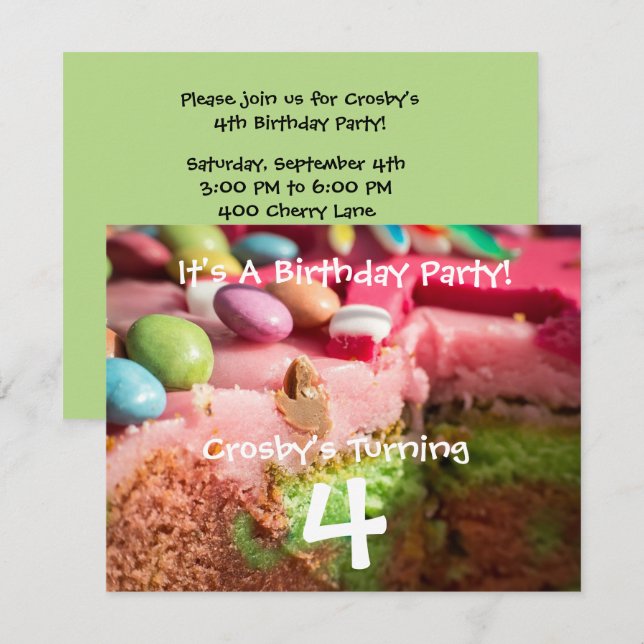 Invitation à la fête d'anniversaire de Candy Kid (Devant / Derrière)