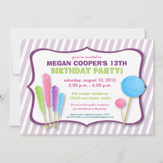 Invitation à la fête d'anniversaire de Candy Shopp (Devant)