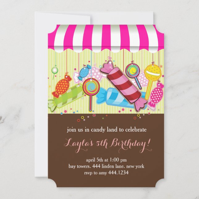 Invitation à la fête d'anniversaire de Candyland (Devant)