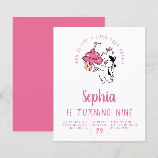 Invitation à la fête d'anniversaire de Cat Kid (Devant / Derrière)