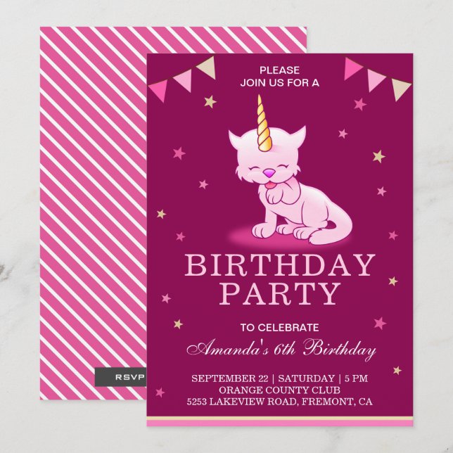 Invitation à la fête d'anniversaire de Cat Rose Cu (Devant / Derrière)