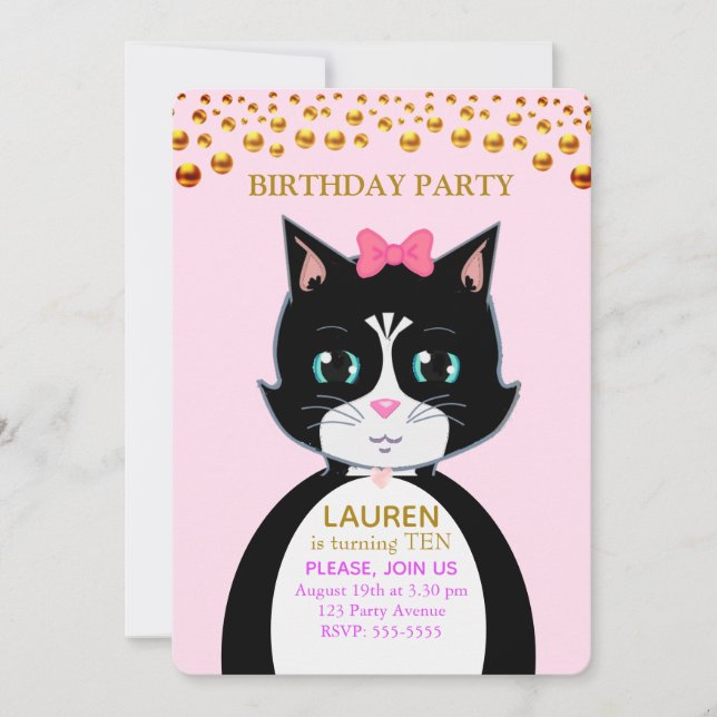 Invitation à la fête d'anniversaire de chat en smo (Devant)