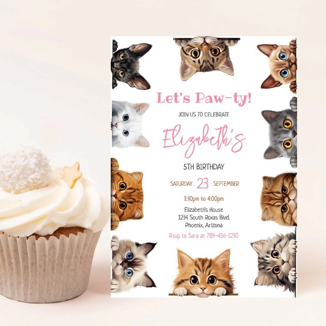 Invitation à la fête d'anniversaire de chaton, Let (Créateur téléchargé)