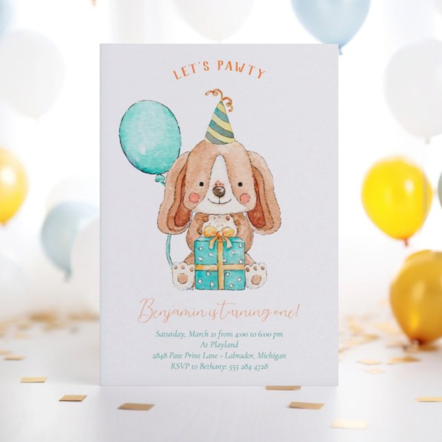 Invitation à la fête d'anniversaire de Chien chiot (Créateur téléchargé)