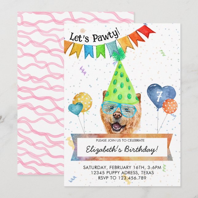 Invitation à la fête d'anniversaire de chien Chow  (Devant / Derrière)