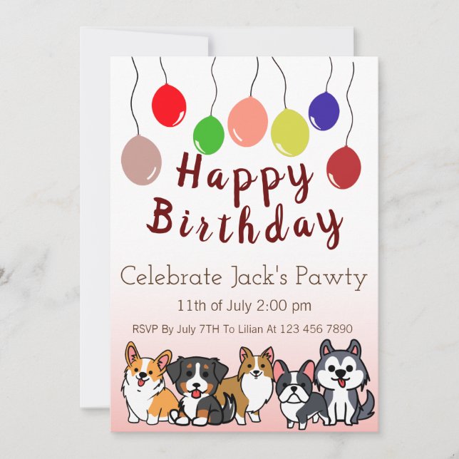 Invitation à la fête d'anniversaire de Chien sur m (Devant)