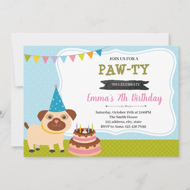 Invitation à la fête d'anniversaire de chiot (Devant)